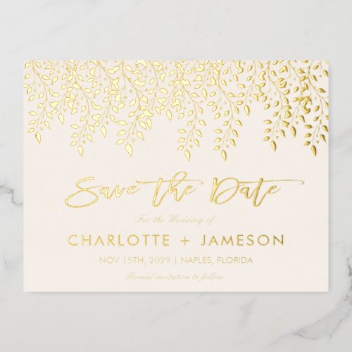 Gold Foliage Save The Date REAL GOLD Foil Invitation Postcard