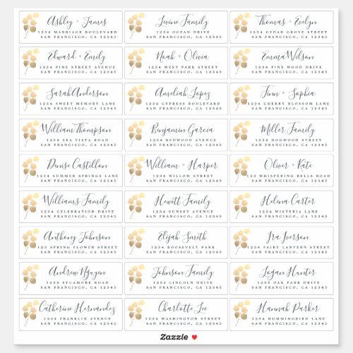 Gold Foliage Wedding Guest Address Labels