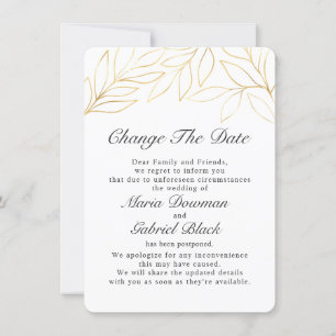Gold Foliage Wedding Postponement Change Save The Date
