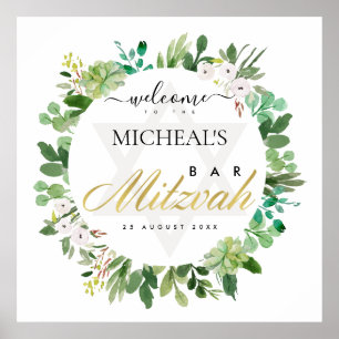GOLD FOLIAGE WREATH STAR BAR BAT MITZVAH WELCOME POSTER
