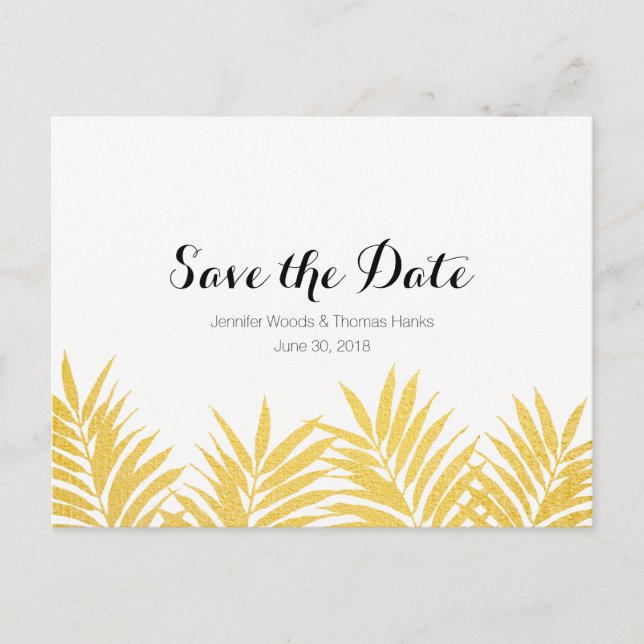 Gold Foliated Clean Simple Save the Date Postcard (Front)