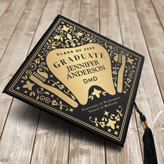 Gold Folk Art Dentist Student  Graduation Cap Topper (Creator Uploaded)