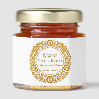 Gold Folk Art Wedding Honey  Jar Favors