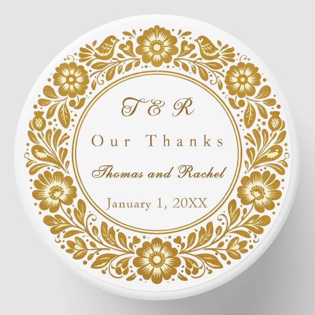 Gold Folk Art Wedding  Mini Candle Favors (Front)
