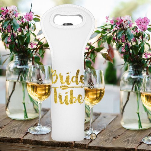 Gold Font Bride Tribe Wine Bag