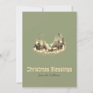 Gold Font Minimalist Christmas Forest Deer Holiday Card