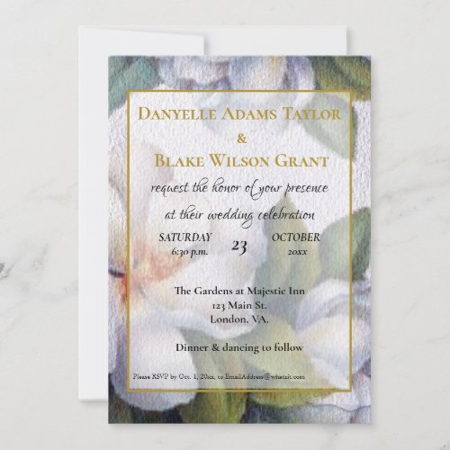 Gold Fonts Ivory Magnolias Wedding Invitation
