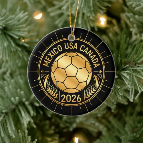 Gold Football Emblem 2026 | Mexico USA Canada Ceramic Ornament