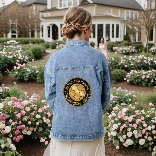 Gold Football Emblem 2026 | Mexico USA Canada Denim Jacket (Wedding Back)