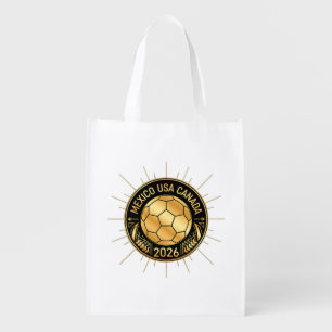 Gold Football Emblem 2026   Mexico USA Canada Grocery Bag