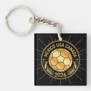 Gold Football Emblem 2026   Mexico USA Canada Keychain