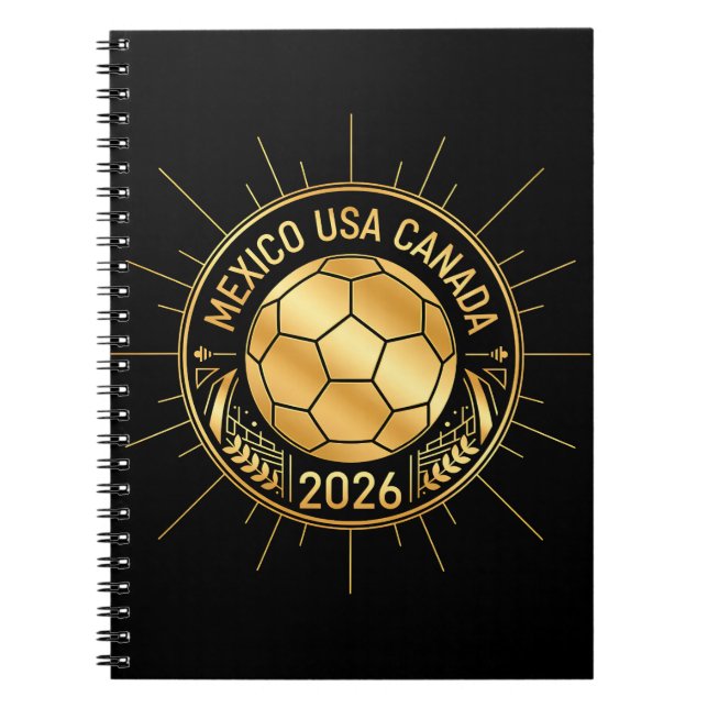 Gold Football Emblem 2026 | Mexico USA Canada Notebook (Front)