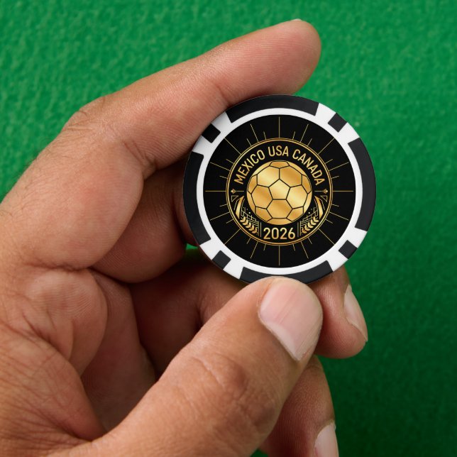 Gold Football Emblem 2026 | Mexico USA Canada Poker Chips (Hand)
