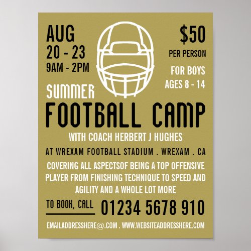 Gold Football Helmet Football Camp Advertising Poster