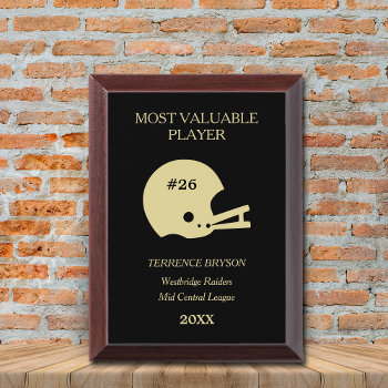 Gold Football Helmet Template Mvp Award Plaque by Westerngirl2 at Zazzle