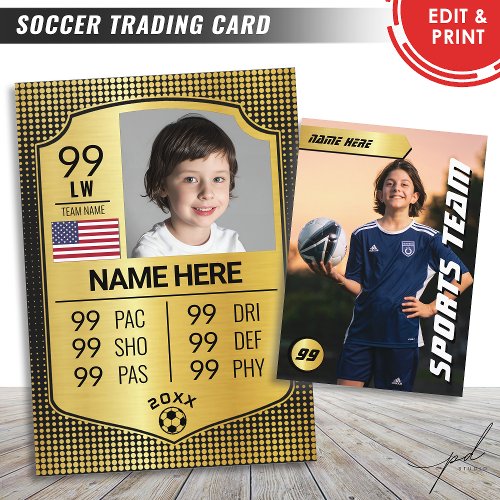 Gold Football Stats Shield Card Soccer Player Card