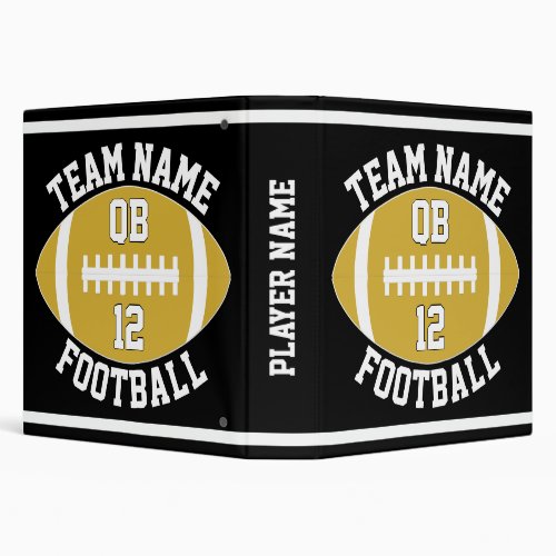 Gold Football Team Name Player Name and Number 3 Ring Binder