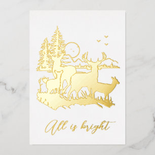 Gold forest deer night Christmas party real Foil Invitation