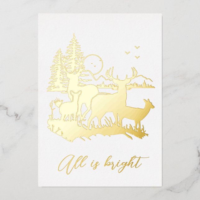 Gold forest deer night Christmas party real Foil Invitation (Front)
