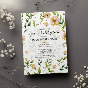 Gold forest green mustard yellow floral polka dots invitation