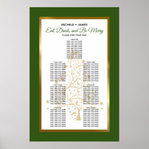 Gold Forest Green Winter Wedding Seating Chart