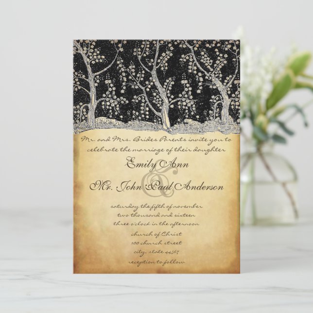 Gold Forest Romantic Tree Wedding Invitations (Standing Front)