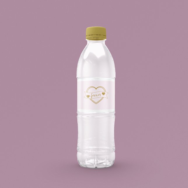 Gold Forever Hearts Bridal Shower Water Bottle Label (Creator Uploaded)