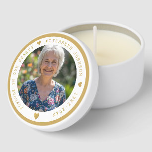 Gold Forever in Our Hearts Memorial Photo Funeral Mini Candle Favors