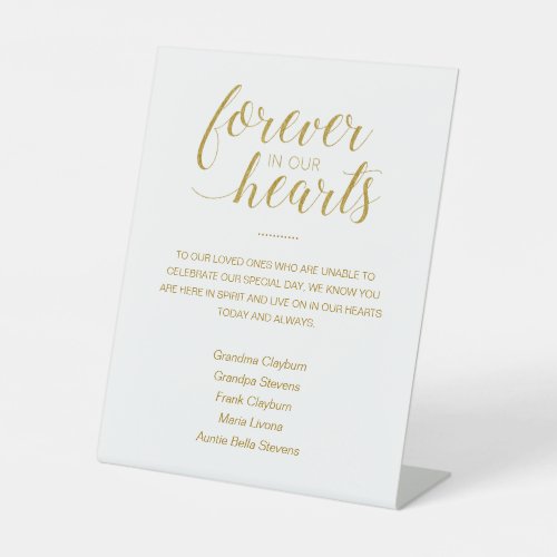 Gold Forever In Our Hearts Names Memorial Wedding Pedestal Sign