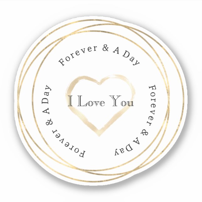 Gold Forever Love Heart Wedding Sticker (Front)