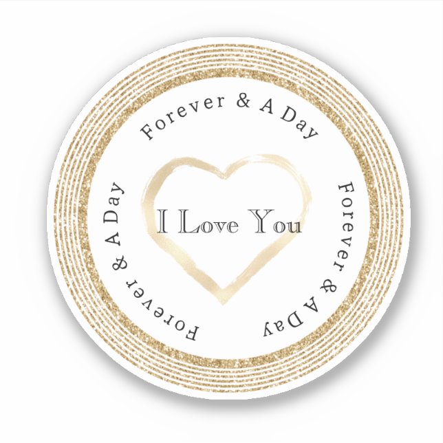Gold Forever Love Heart Wedding Sticker (Front)