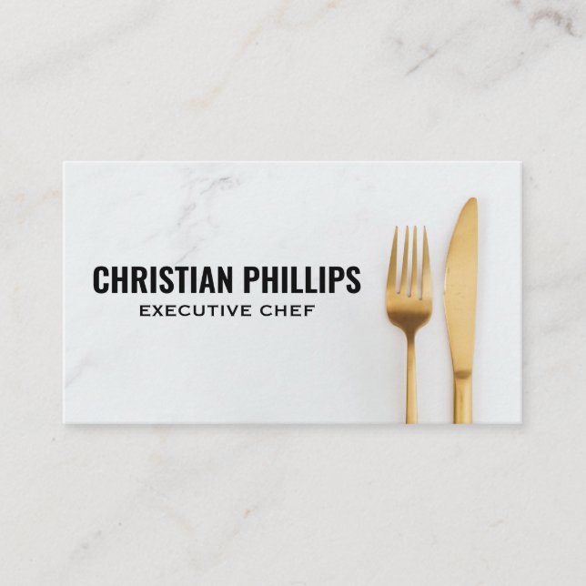 Gold Fork Knife Business Card (Front)