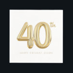 Gold Forty 40th Birthday Balloon Party Napkins<br><div class="desc">Celebrate your 40th birthday in Style with Our Gold Confetti Forty 40th Birthday Balloon Napkins! Make your milestone birthday shimmer with our Gold Forty 40th Birthday Balloon napkins! These elegant napkins feature a festive design with a gold confetti "40" birthday balloon, perfect for marking this special occasion. Crafted from high-quality,...</div>