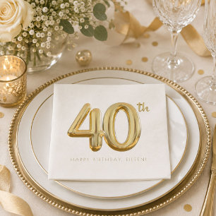 Gold Forty 40th Birthday Balloon Party Napkins