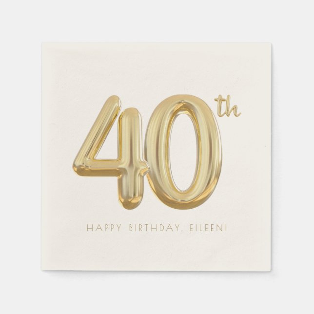 Gold Forty 40th Birthday Balloon Party Napkins (Front)