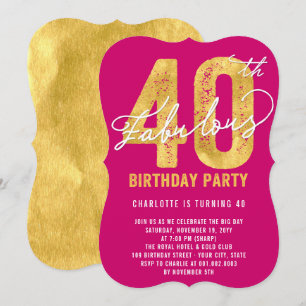 Gold Forty and Fabulous 40th Birthday Party Invite
