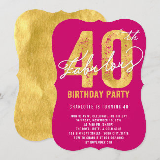 Gold Forty and Fabulous 40th Birthday Party Invite