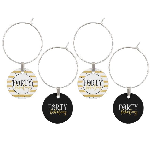 Gold Forty & Fabulous 40th Birthday Wine Charms (Staggered)