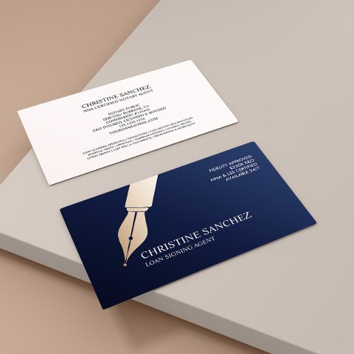 GOLD FOUNTAIN PEN PUBLIC NOTARY SINGNING AGENT BUSINESS CARD
