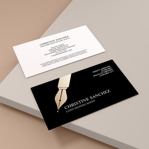 GOLD FOUNTAIN PEN PUBLIC NOTARY SINGNING AGENT BUSINESS CARD