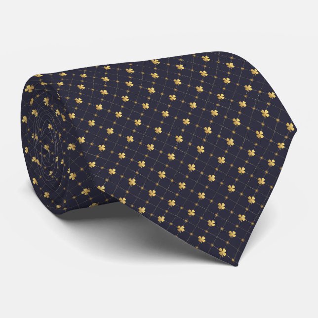Gold Four Leaf Clover Neck Tie (Rolled)
