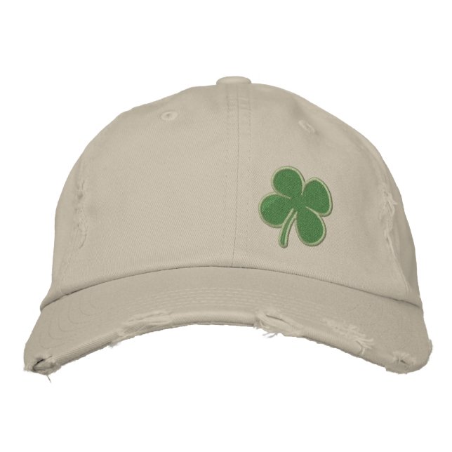 Gold Four Leaf Clover St. Patricks Embroidered Baseball Cap (Front)