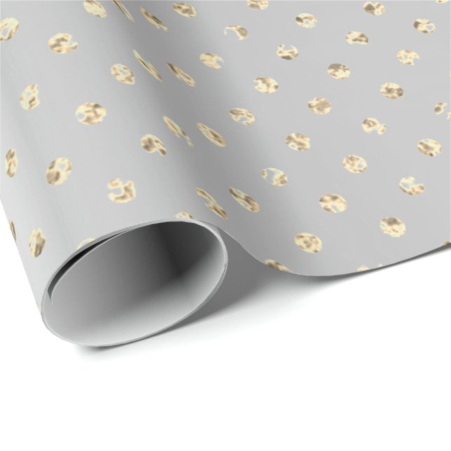 Gold Foxier Confetti Small Polka Dots Silver Gray Wrapping Paper (Roll Corner)