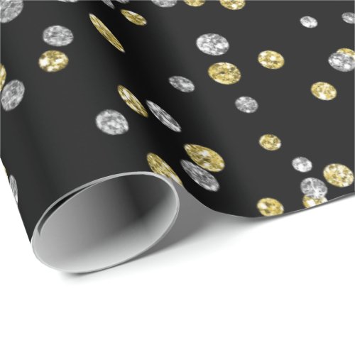 Gold Foxier Diamonds Metallic Black Confetti Lux Wrapping Paper