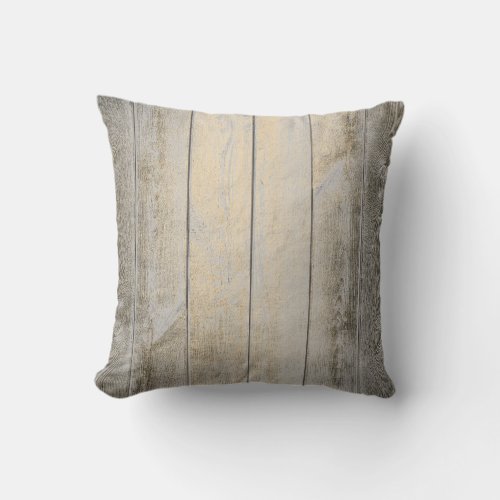 Gold Foxier Faux Glam Metallic Wood Cottage Throw Pillow