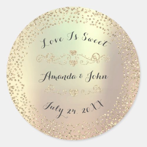 Gold Foxier Glitter Save the Date Love is Sweet Classic Round Sticker