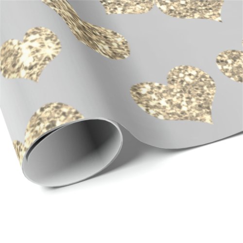 Gold Foxier Hearts Confetti Metallic Silver Sparkl Wrapping Paper