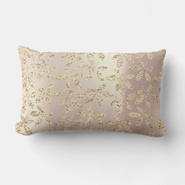 Gold Foxier Rose Gold Pink Metallic Grass Leafs Lumbar Pillow (Front)