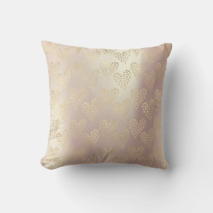 Gold Foxier Rose Gold Pink Metallic Hearts Throw Pillow