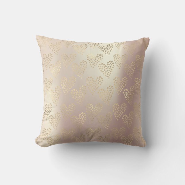 Gold Foxier Rose Gold Pink Metallic Hearts Throw Pillow (Front)